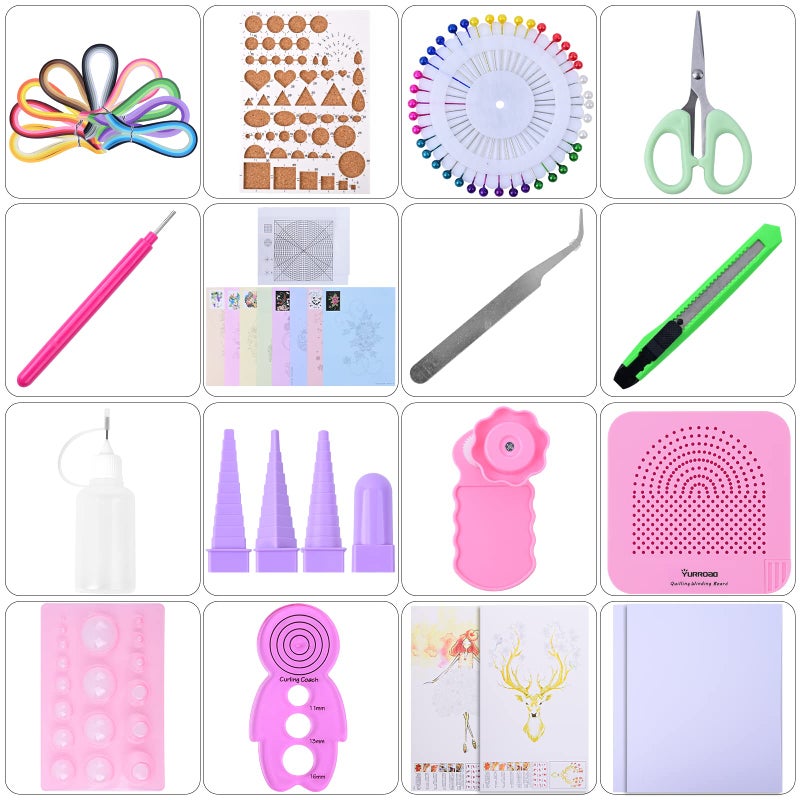 YURROAD Quilling Paper Set with 900pcs 5mm Quilling Paper Strips Filigree Tool Kit and Quilling Board Slotted Pen Curling Coach Crimper - Image 2